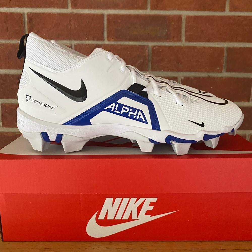 Nike Alpha Menace Shark 3 Size 10 Mens Blue White New Football Cleats Shoes